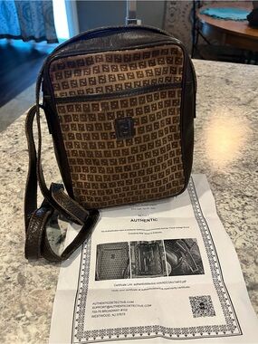 Fendi Vintage Zucchino  Zucca Pattern Monogram Crossbody Bag With COA